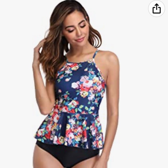 NWT MARINAVIDA Ruffle Floral Swim Top - Picture 2 of 6